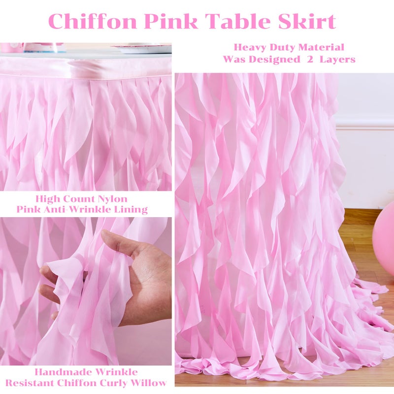 Partisky Pink Tulle Curly Willow Table Skirt for Rectangle Table 9ft, Ruffle Tutu Table Cloth for Girls Baby Shower,Birthday Party Candy Cake Tables - Image 5